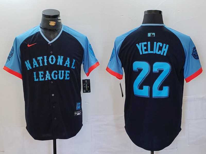 Men%27s Milwaukee Brewers #22 Christian Yelich Navy 2024 All Star Limited Stitched Jersey